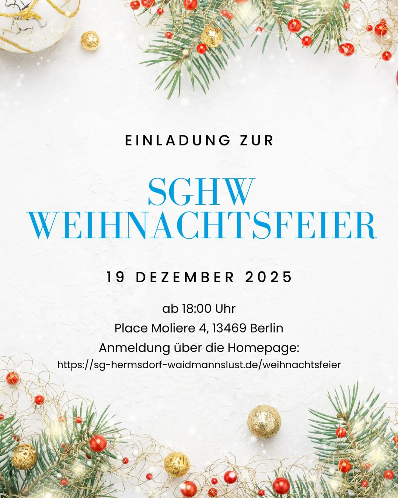 Foto 1 zum Beitrag Einladung zur SGHW Weihnachtsfeier 2025🎄
