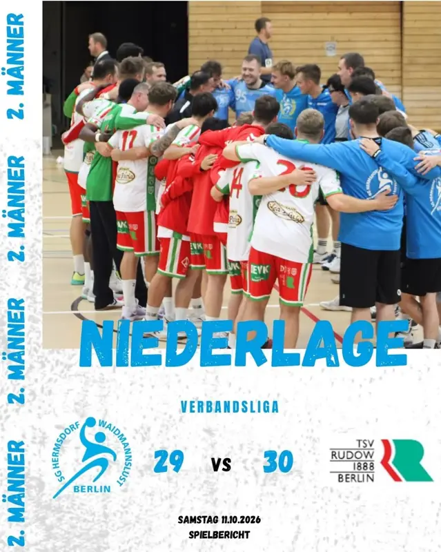 Vorschaubild: Verbandsliga 11.10.2026 - SG Hermsdorf/ Waidmannslust II gegen TSV Rudow II