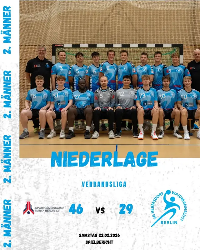 Vorschaubild: Verbandsliga 22.02.2026 -  SG Narva II gegen SG Hermsdorf/ Waidmannslust II