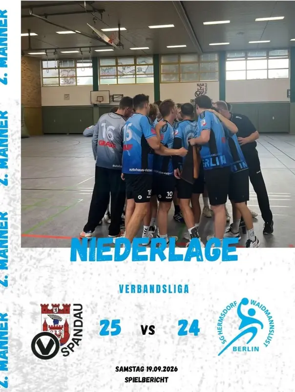 Vorschaubild: Verbandsliga 19.09.2026 - VFV Spandau II gegen SG Hermsdorf/ Waidmannslust II